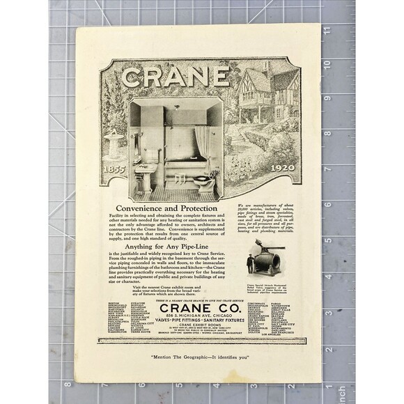Crane Co. "Valves Pipe Fittings Sanitary Fixtures" Vintage Print Ad 1920 - Picture 2 of 3